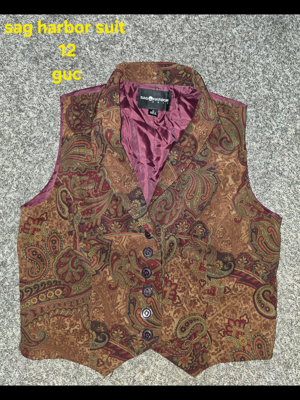 Sag Harbor Paisley Button-Front Vest in Brown & Burgundy